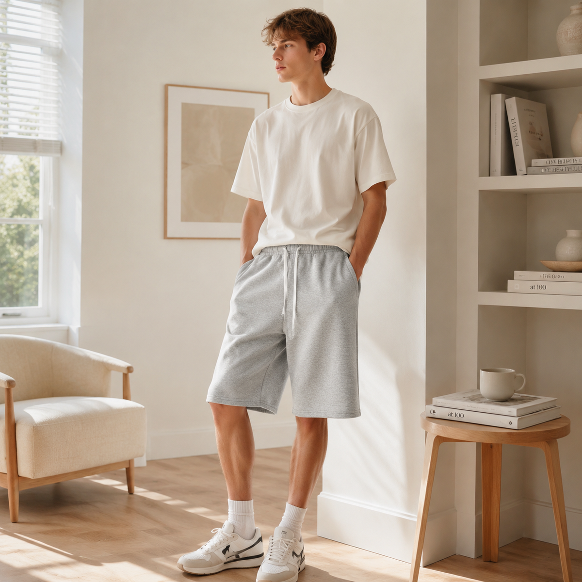 Everyday Essential Drawstring Shorts in light gray