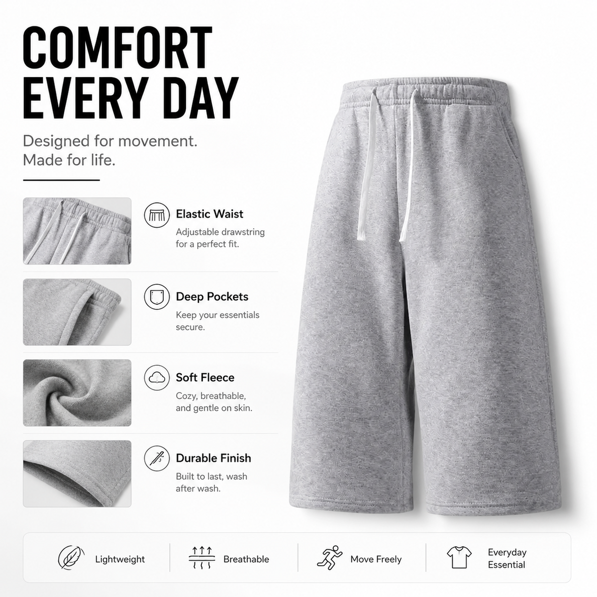 Everyday Essential Drawstring Shorts feature details
