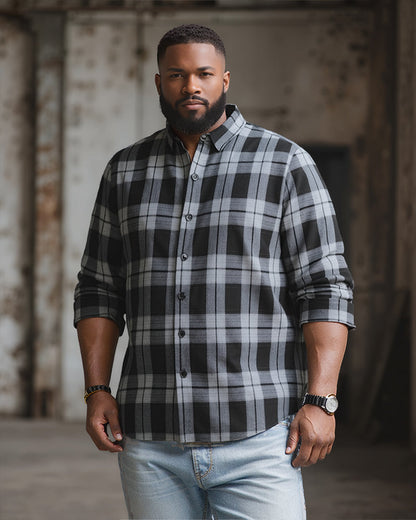 Big & Tall Men's Black autumn/winter Commuter Plaid Flannel Long Sleeve Shirt