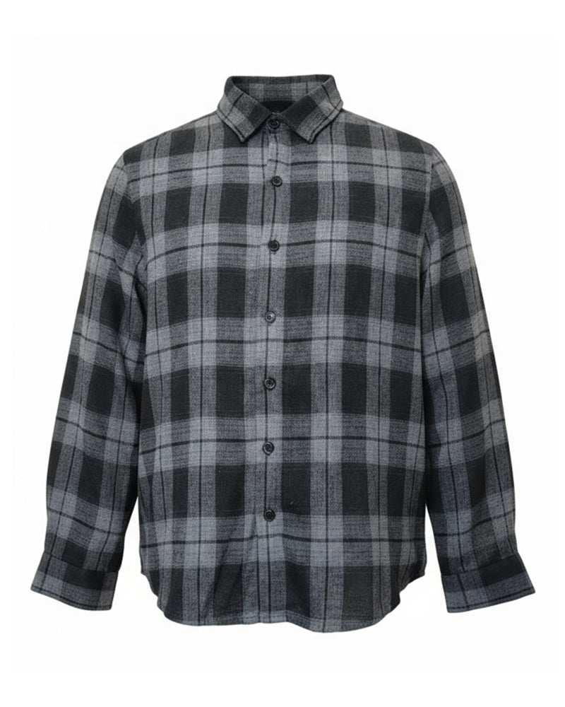 Big & Tall Men's Black autumn/winter Commuter Plaid Flannel Long Sleeve Shirt