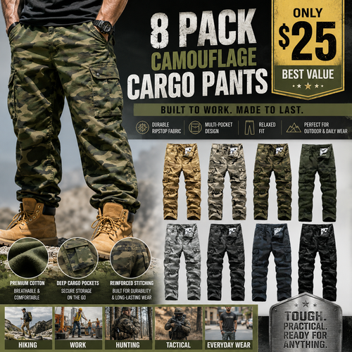 Men's Camo Pants, Casual Outdoor Tactical Camouflage Trousers