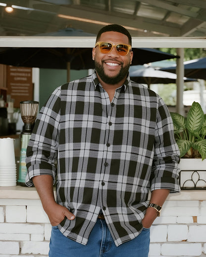 Big & Tall Men's Black autumn/winter Commuter Plaid Flannel Long Sleeve Shirt