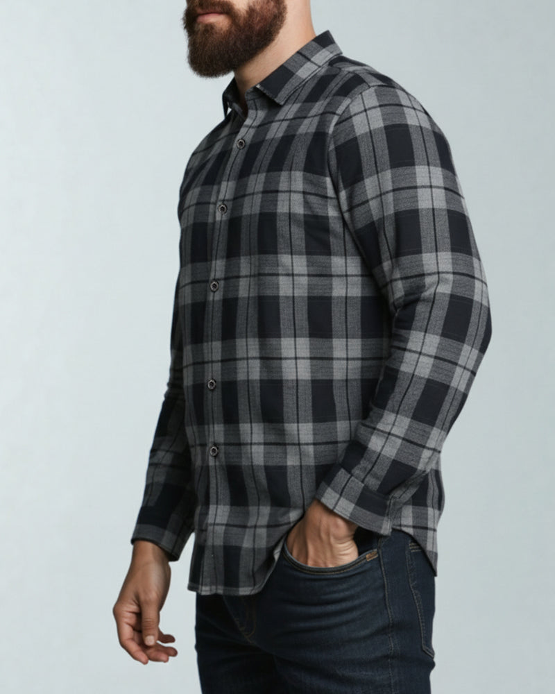 Big & Tall Men's Black autumn/winter Commuter Plaid Flannel Long Sleeve Shirt