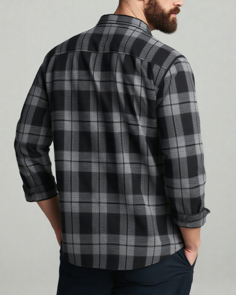 Big & Tall Men's Black autumn/winter Commuter Plaid Flannel Long Sleeve Shirt