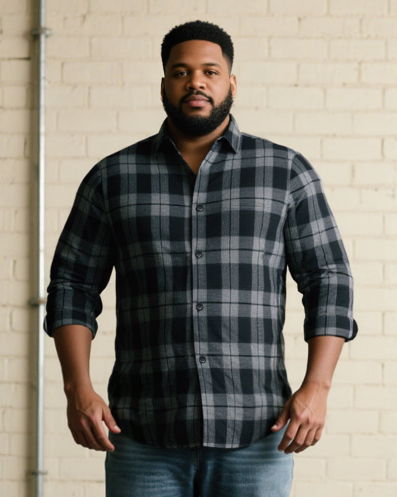 Big & Tall Men's Black autumn/winter Commuter Plaid Flannel Long Sleeve Shirt