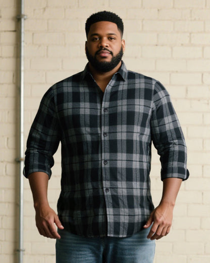 Big & Tall Men's Black autumn/winter Commuter Plaid Flannel Long Sleeve Shirt