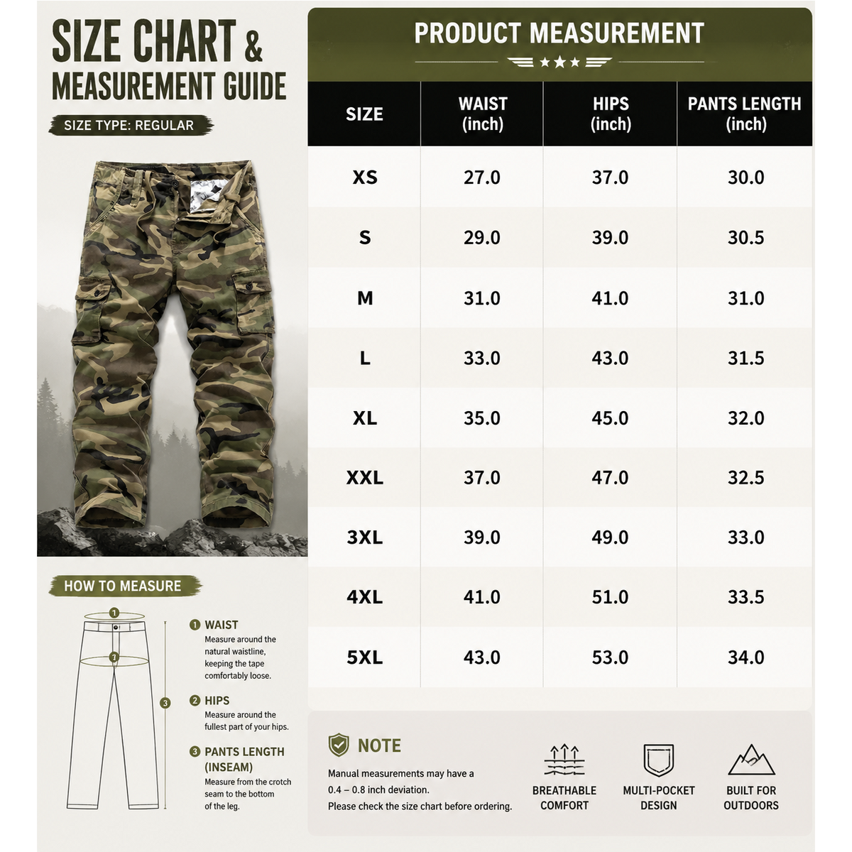 Men's Camo Pants, Casual Outdoor Tactical Camouflage Trousers
