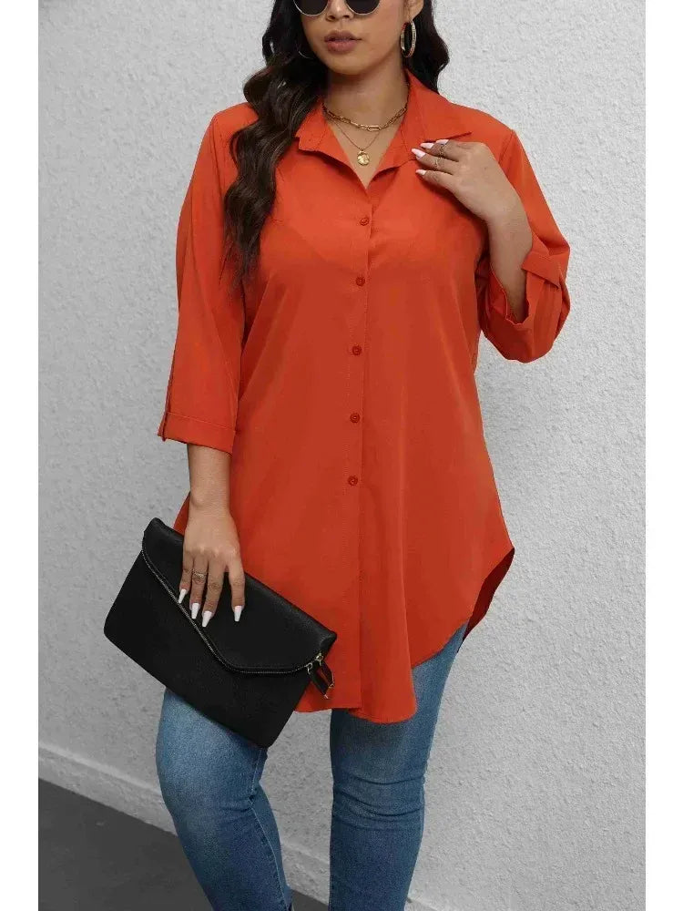 Plus Size Button-Up Blouse – Chic Comfort for Every Season😘