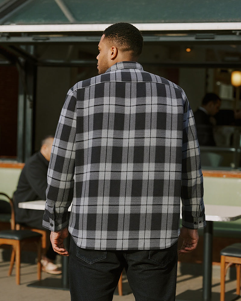 Big & Tall Men's Black autumn/winter Commuter Plaid Flannel Long Sleeve Shirt