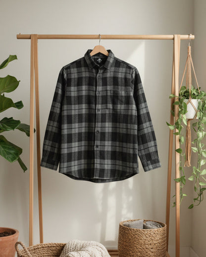 Big & Tall Men's Black autumn/winter Commuter Plaid Flannel Long Sleeve Shirt