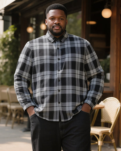 Big & Tall Men's Black autumn/winter Commuter Plaid Flannel Long Sleeve Shirt