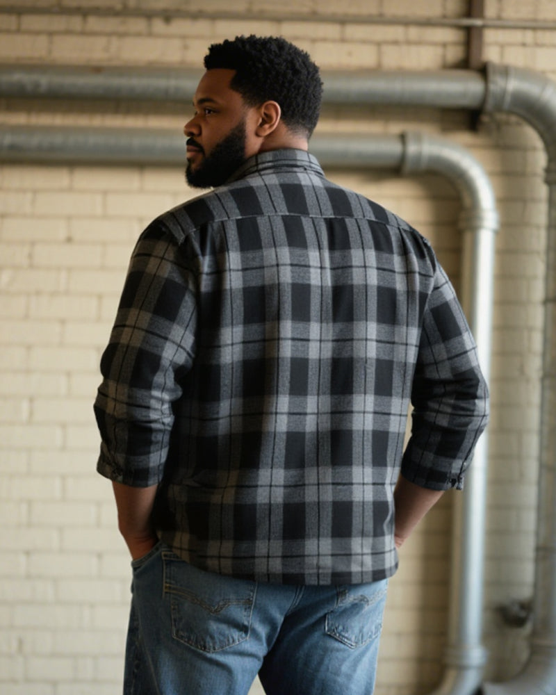 Big & Tall Men's Black autumn/winter Commuter Plaid Flannel Long Sleeve Shirt