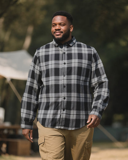 Big & Tall Men's Black autumn/winter Commuter Plaid Flannel Long Sleeve Shirt