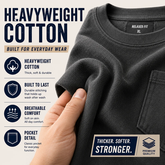 Durable Heavyweight Pocket Tee – Comfortable Fit, Ideal for Work & Daily Life