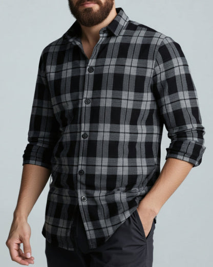 Big & Tall Men's Black autumn/winter Commuter Plaid Flannel Long Sleeve Shirt