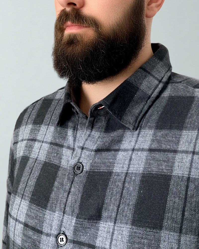 Big & Tall Men's Black autumn/winter Commuter Plaid Flannel Long Sleeve Shirt