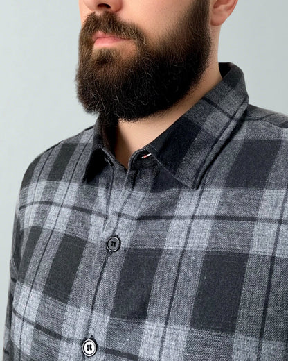 Big & Tall Men's Black autumn/winter Commuter Plaid Flannel Long Sleeve Shirt