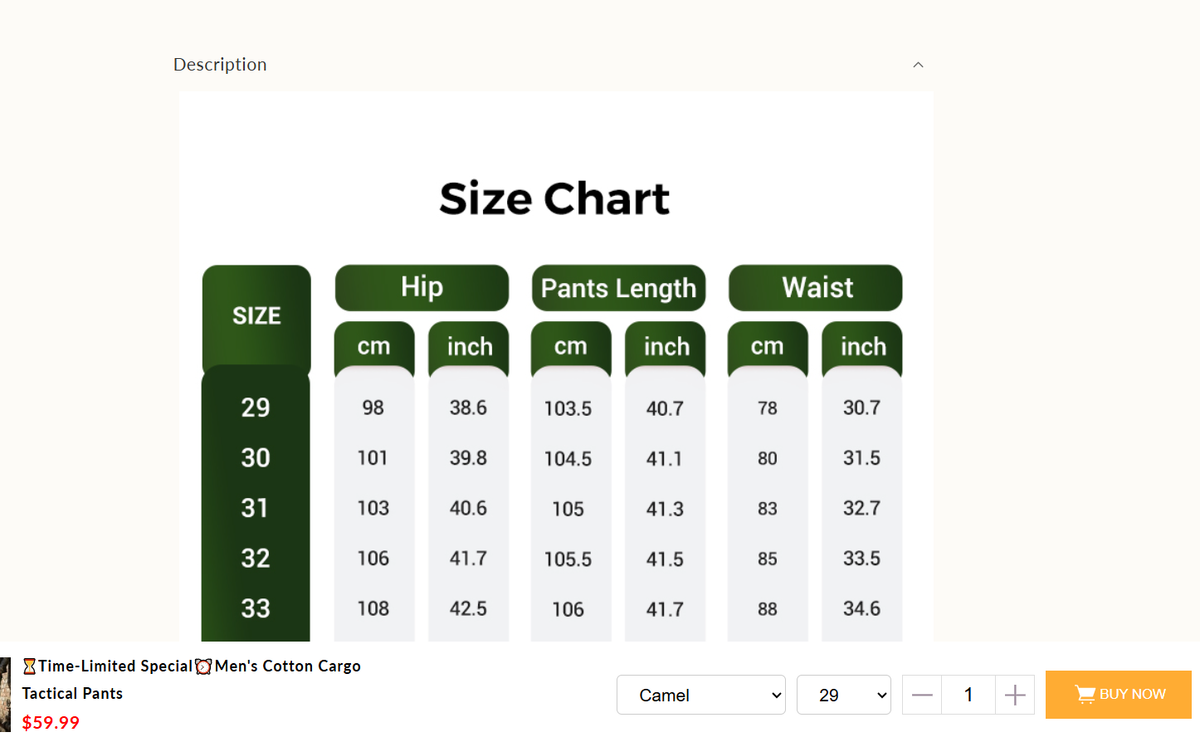 Size chart
